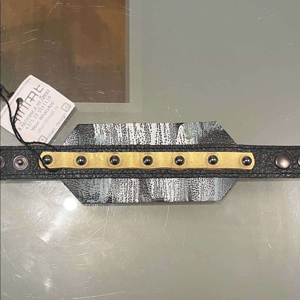 Black and Gold Leather Bracelet